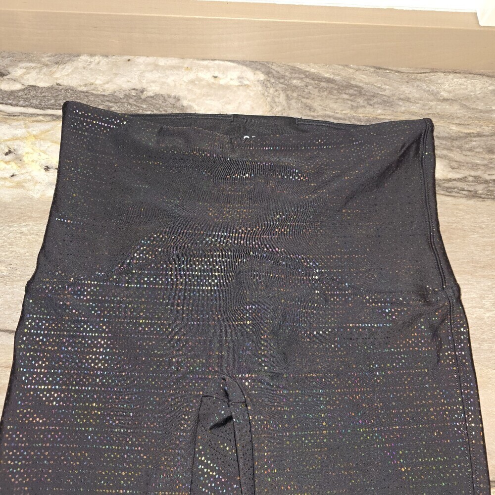 SPANX L Black Holographic Glitter Active Leggings Cropped 7/8 Sparkle Workout - Picture 7 of 8